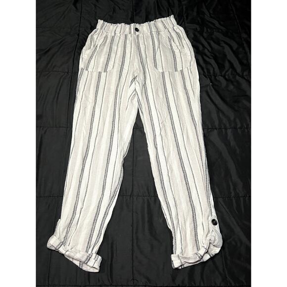 SO stripe minimalist linen coastal pull on pants womens medium boho chic flowy - Picture 1 of 10